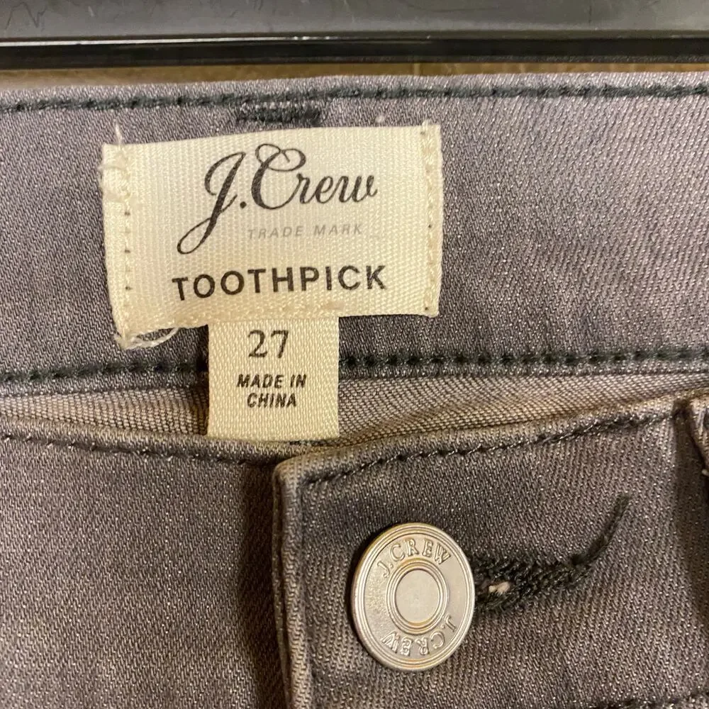 J. Crew Gray Whiskered Toothpick Jeans Size 27